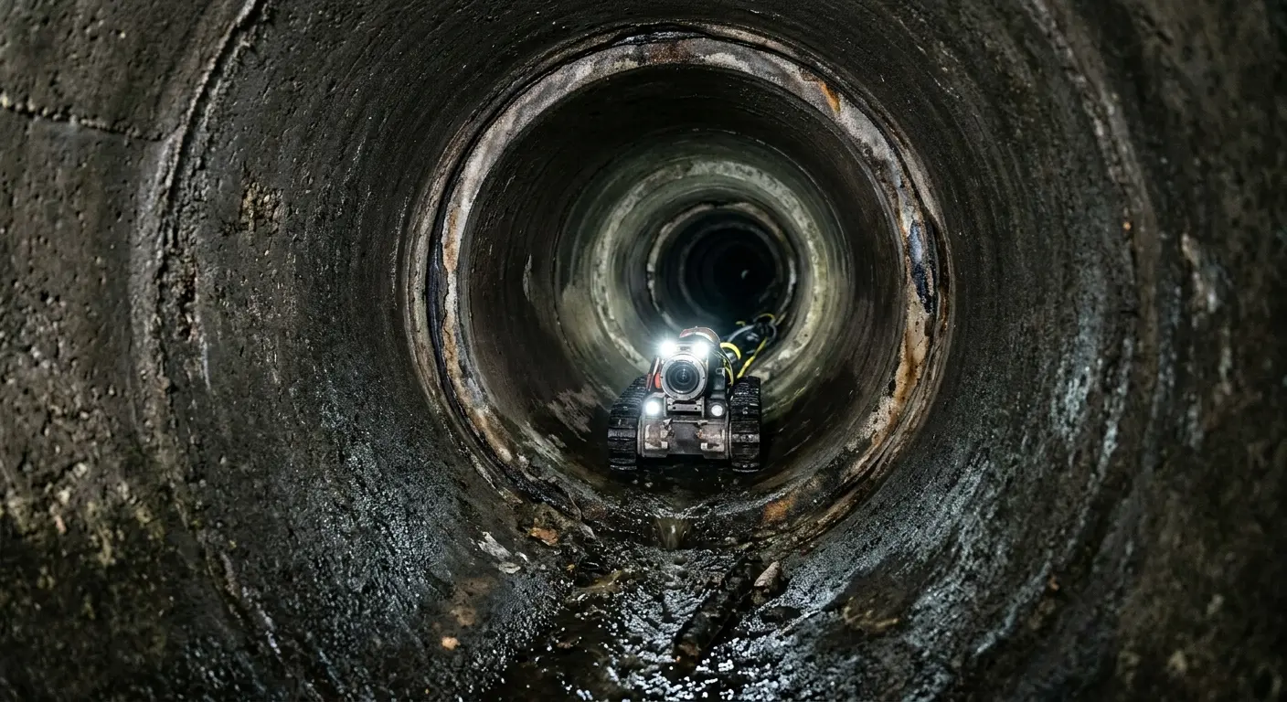 Robotic sewer camera inspecting pipe interior for Sewer Line Repair in Solvang
